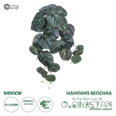 GloboStar® Artificial Garden BEGONIA HANGING PLANT 20610 Τεχνητό Διακοσμητικό Κρεμαστό Φυτό Βιγόνια Υ45cm